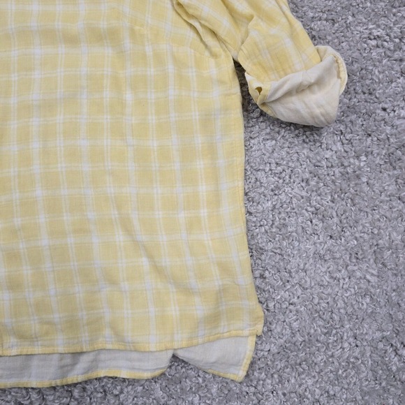 J Jill Shirt Women 2X Yellow White Plaid Button Roll Tab Sleeve Beachy Coastal‎ - Picture 2 of 11